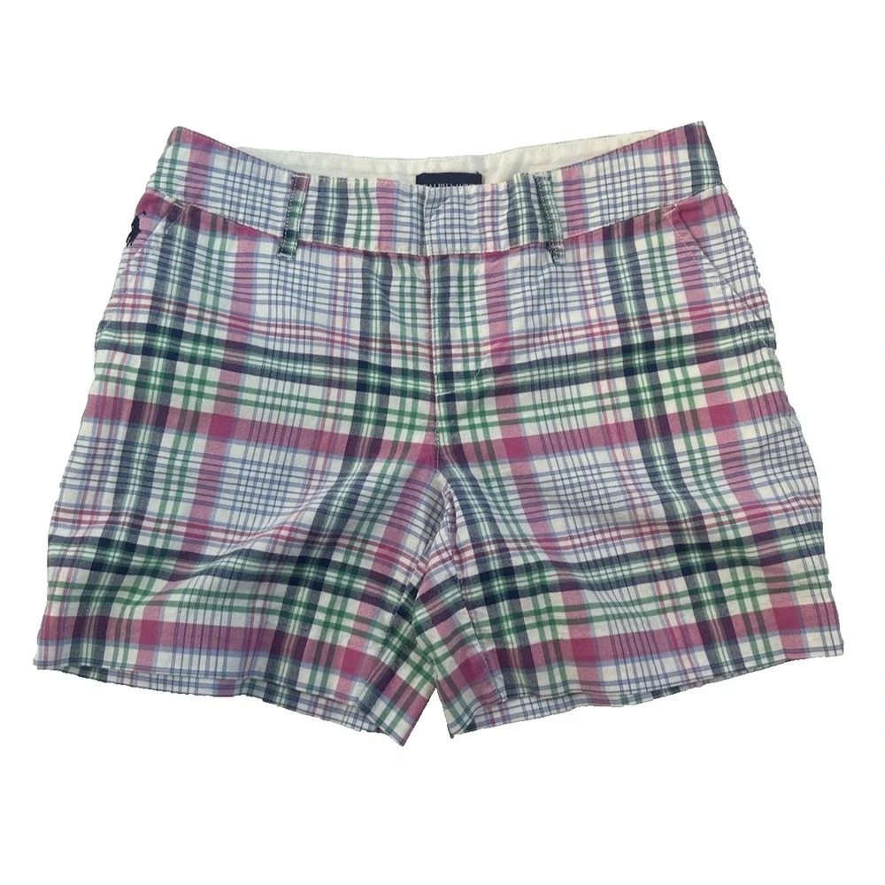 Ralph Lauren Girls Plaid Shorts Pink Chino Green Blue 5 Inseam Preppy Youth 14
